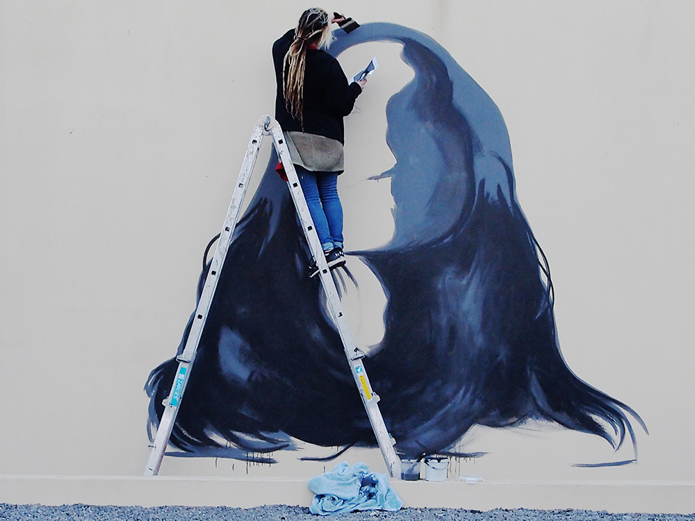 In-progress photo of Looking Up mural