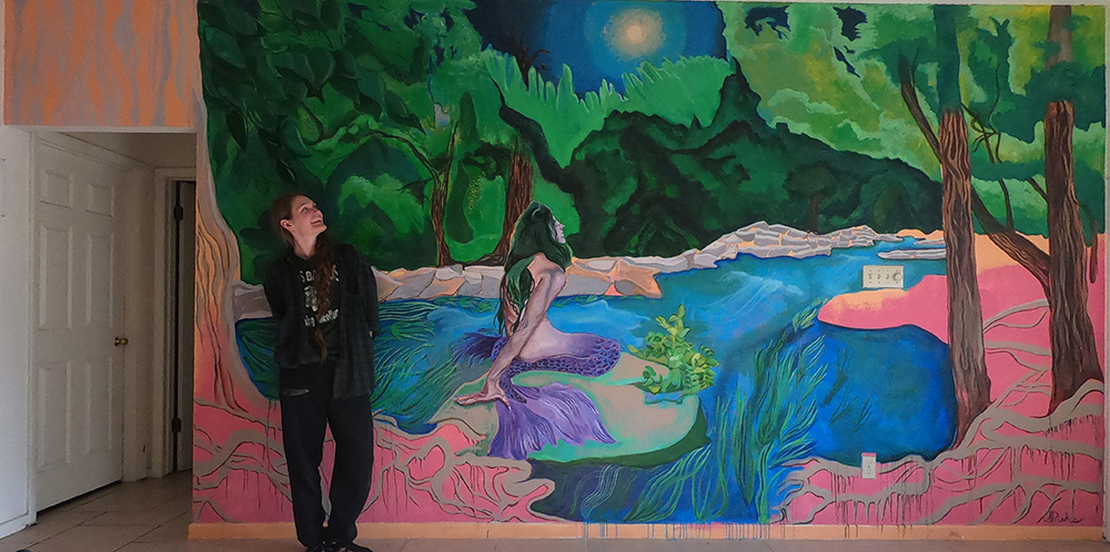 San Marcos Mermaid mural full wall view